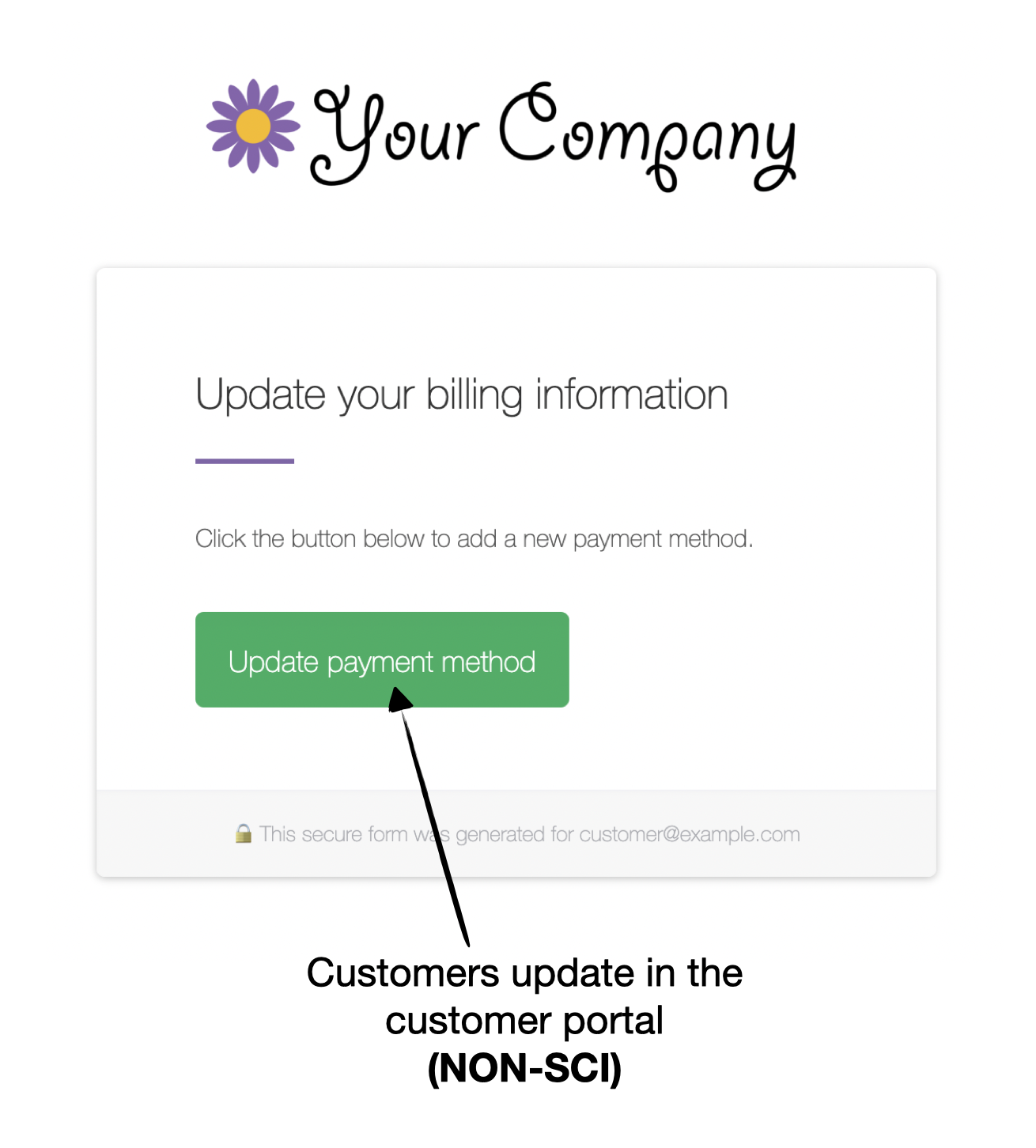 Churn Buster Capture page giving a non-Shop Pay customer tokenized access to the customer portal to add a payment method